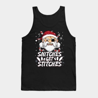 Snitches Get Stitches Santa Hat Funny Santa Pirate Candy Cane Tank Top